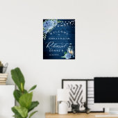 Blauwe Hortensia Lantaarn Hout Boho Proefdiner Poster (Thuiskantoor)