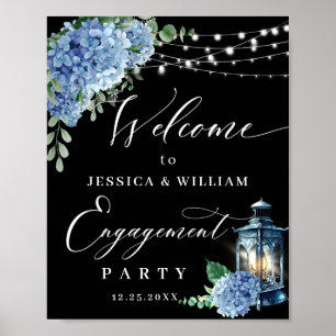 Blauwe Hortensia Lantaarn Zwart Boho VERLOVINGSFEE Poster