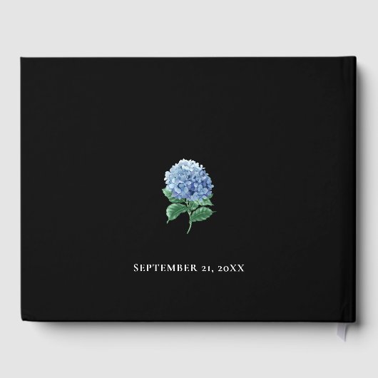 Blauwe Hortensia Lantaarn Zwarte Boho Bruidsdouche Gastenboek (Achterkant)