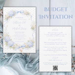 Blauwe Hortensia Lint Vintage Budget Bruiloft Kaart