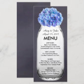 Blauwe hortensia mason pot bruiloft menu hortensia (Voorkant / Achterkant)