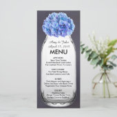 Blauwe hortensia mason pot bruiloft menu hortensia (Staand voorkant)