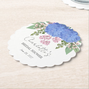 Blauwe Hortensia Moderne Bloemrijke Bruidsdouche Kartonnen Onderzetters