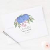 Blauwe Hortensia Moderne Bloemrijke Bruidsdouche Ronde Sticker (Envelop)