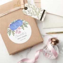 Blauwe Hortensia Moderne  Bloemrijke Bruidsdouche Ronde Sticker