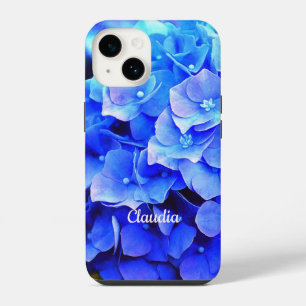 Blauwe Hortensia Monogram Bloemen iPhone 14 Hoesje
