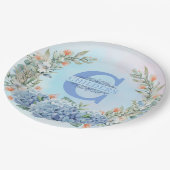 Blauwe Hortensia Monogram Papieren Bord (Gekanteld)