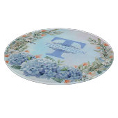 Blauwe Hortensia Monogram Rond Snijplank (Hoek)