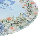Blauwe Hortensia Monogram Rond Snijplank (Hoek)