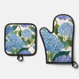 Blauwe hortensia | Mooie bloemen Struik Ovenwant & Pannenlap Set