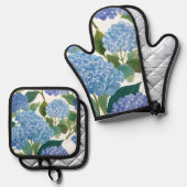 Blauwe hortensia | Mooie bloemen Struik Ovenwant & Pannenlap Set (Voorkant / Achterkant)