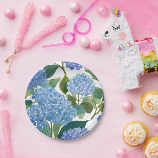 Blauwe hortensia | Mooie bloemen Struik Papieren Bordje (Feest)