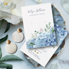 Blauwe hortensia oorbel display kaart