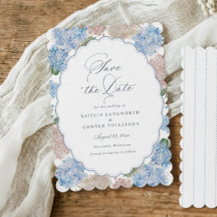 Blauwe Hortensia Ovale Elegante Bloemige Vintage B Save The Date