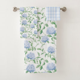 Blauwe Hortensia Patroon Waterverf Bloemige Botani Bad Handdoek