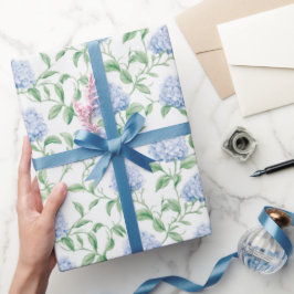 Blauwe Hortensia Patroon Waterverf Bloemige Botani Cadeaupapier