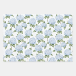 Blauwe Hortensia Patroon Waterverf Bloemige Botani Inpakpapier Vel