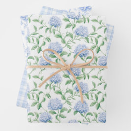 Blauwe Hortensia Patroon Waterverf Bloemige Botani Inpakpapier Vel