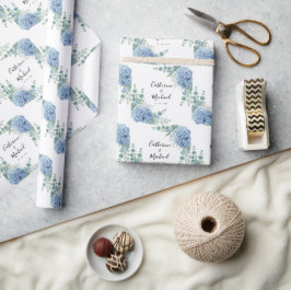 Blauwe Hortensia Persoonlijke Trouwdag Bloemen Cadeaupapier