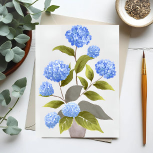 Blauwe Hortensia Plant   Mooie Bloemige Aquarel Briefkaart