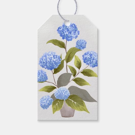 Blauwe Hortensia Plant Mooie Bloemige Aquarel Cadeaulabel (Voorkant)
