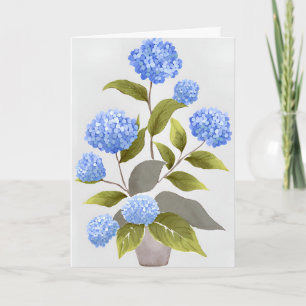 Blauwe Hortensia Plant Mooie Bloemige Aquarel Kaart