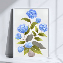 Blauwe Hortensia Plant | Mooie Bloemige Aquarel