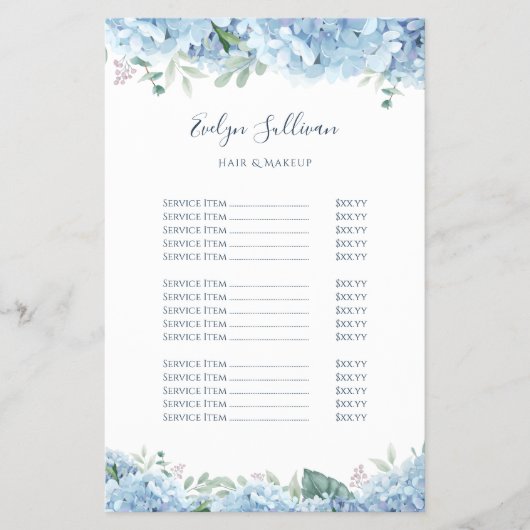 Blauwe hortensia prijslijst flyer (Voorkant)