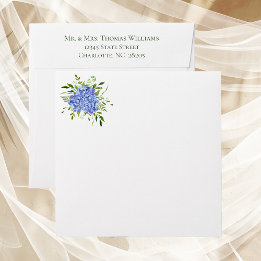 Blauwe Hortensia Proefhuwelijksdiner Vierkant Envelop
