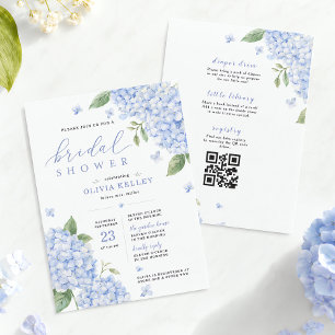Blauwe Hortensia Qr Code Waterverf Bloemmotief Kaart