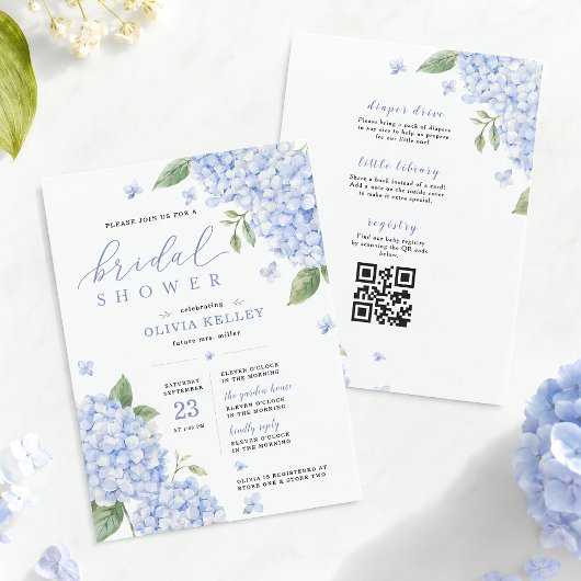 Blauwe Hortensia Qr Code Waterverf Bloemmotief Kaart