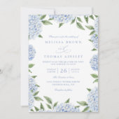 Blauwe Hortensia Rand Elegante QR Code Bruiloft Kaart (Voorkant)