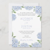 Blauwe hortensia rand, gepersonaliseerde crest bru kaart (Voorkant)