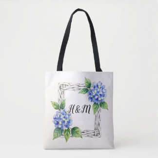 Blauwe Hortensia Rand Maatwerk Tote Bag