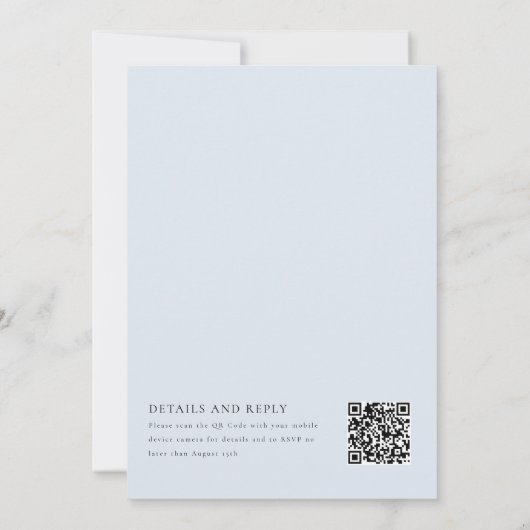 Blauwe hortensia rand, QR-code op rug, bruiloft Kaart (Achterkant)