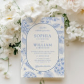 Blauwe Hortensia Retro Bruiloft Kaart