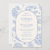 Blauwe Hortensia Retro Bruiloft Kaart (Voorkant)