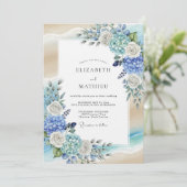Blauwe Hortensia Romantische Bruiloft Kaart (Staand voorkant)