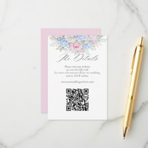Blauwe Hortensia Roze Bloemige Trouwwebsite QR Cod Informatiekaartje