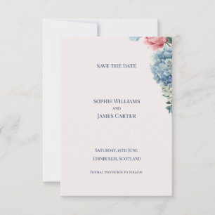 Blauwe Hortensia Roze Roos Bloemige Bruiloft Save The Date