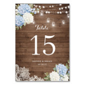 Blauwe Hortensia Rustieke Houten Kant Slingerlampj Kaart (Voorkant)