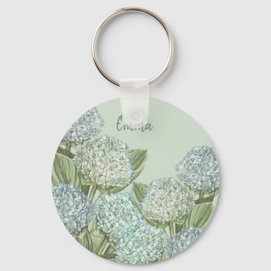 Blauwe Hortensia/ Saliegroen Sleutelhanger (Voorkant)