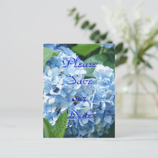 Blauwe Hortensia Save our date ansichtkaart- aanpa Uitnodiging Briefkaart (Staand voorkant)