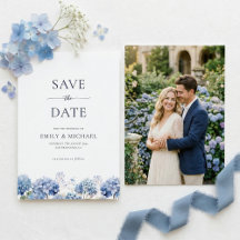 Blauwe Hortensia Save The Date Met Foto Plat Kaart