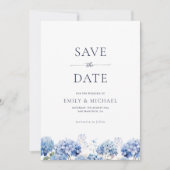 Blauwe Hortensia Save The Date Met Foto Plat Kaart (Voorkant)