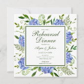 Blauwe Hortensia Script Foto Proefbruiloftsdiner Kaart (Voorkant)