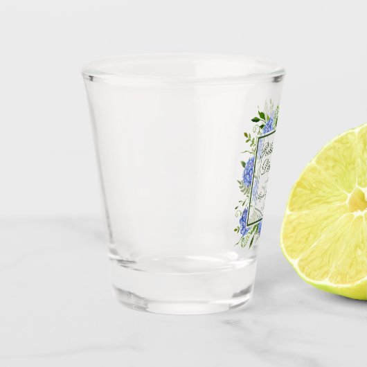 Blauwe Hortensia Script Oefen Diner Shot Glas (Links)