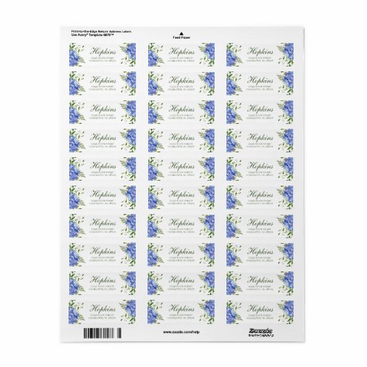 Blauwe Hortensia Script Proefbruiloft Diner Toespr Etiket (Full Sheet)