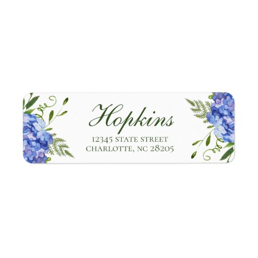 Blauwe Hortensia Script Proefbruiloft Eetafspraaki Etiket (Voorkant)
