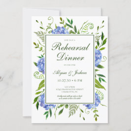 Blauwe Hortensia Script Proefbruiloftsdiner Kaart
